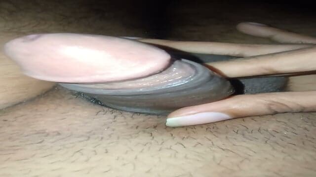 a monster men jerking his tiny penis and pulled foreskin for precum