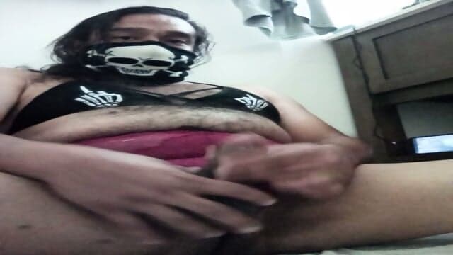 Crossdresser Jacking Off in a Hotel Restroom