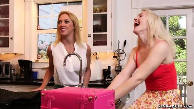 Lesbian couple whip ass to blonde babe